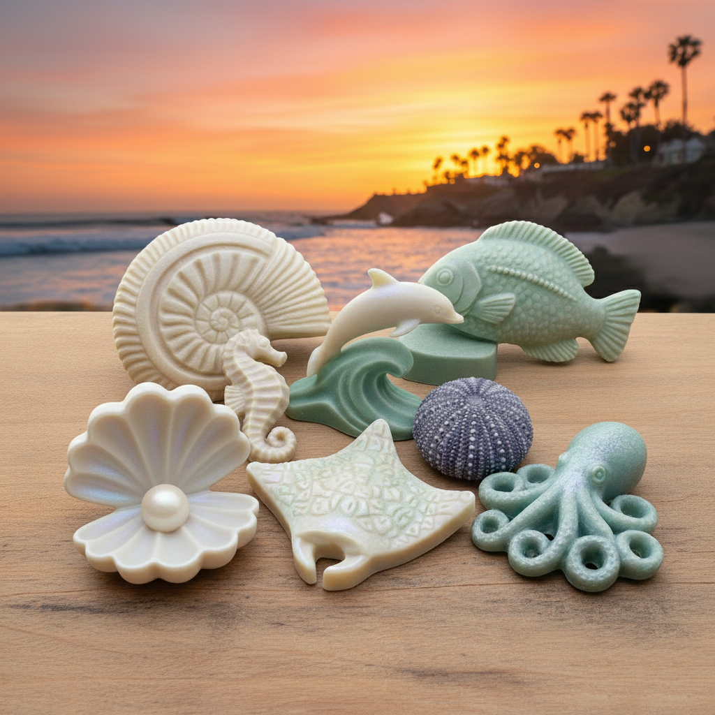 [Local Souvenir] 8-Piece Complex Sea Life Soap Set | Laguna Beach Tidal Pool Discovery | Unique Coastal Tones | Moisturizing Essential Oil Formula