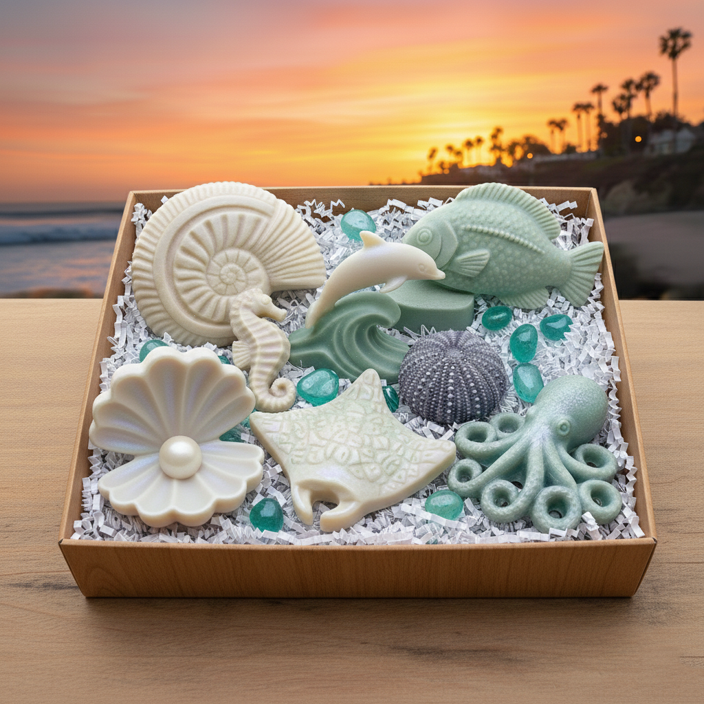 [Local Souvenir] 8-Piece Complex Sea Life Soap Set | Laguna Beach Tidal Pool Discovery | Unique Coastal Tones | Moisturizing Essential Oil Formula