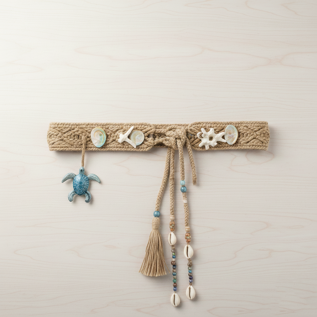 Laguna Beach Ocean Rhapsody Hand-Woven Belt | Turtle, Cowrie Shell & Tassel Boho Waist Accessory