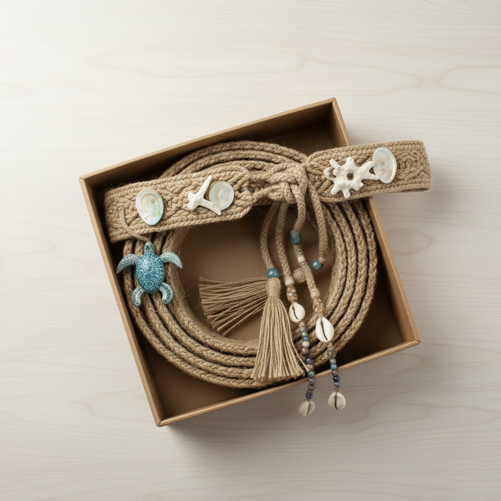 Laguna Beach Ocean Rhapsody Hand-Woven Belt | Turtle, Cowrie Shell & Tassel Boho Waist Accessory