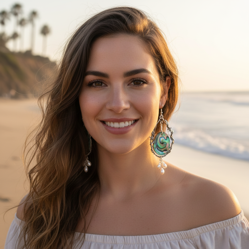 【Tide Pool Bloom】Handcrafted Green Anemone & Pearl Earrings