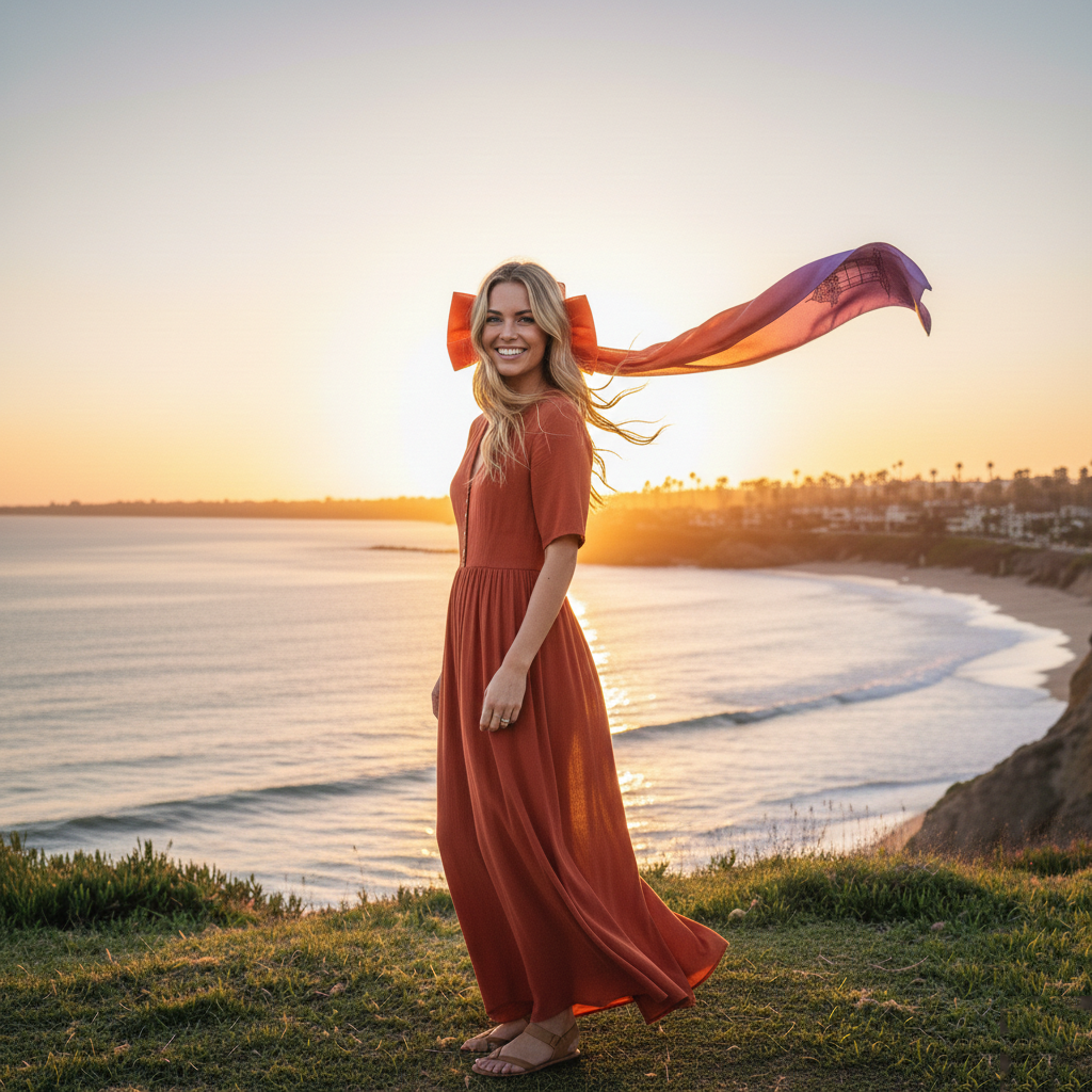 Laguna Horizon | Extra-Long Sculptural Sunset Silk Bow