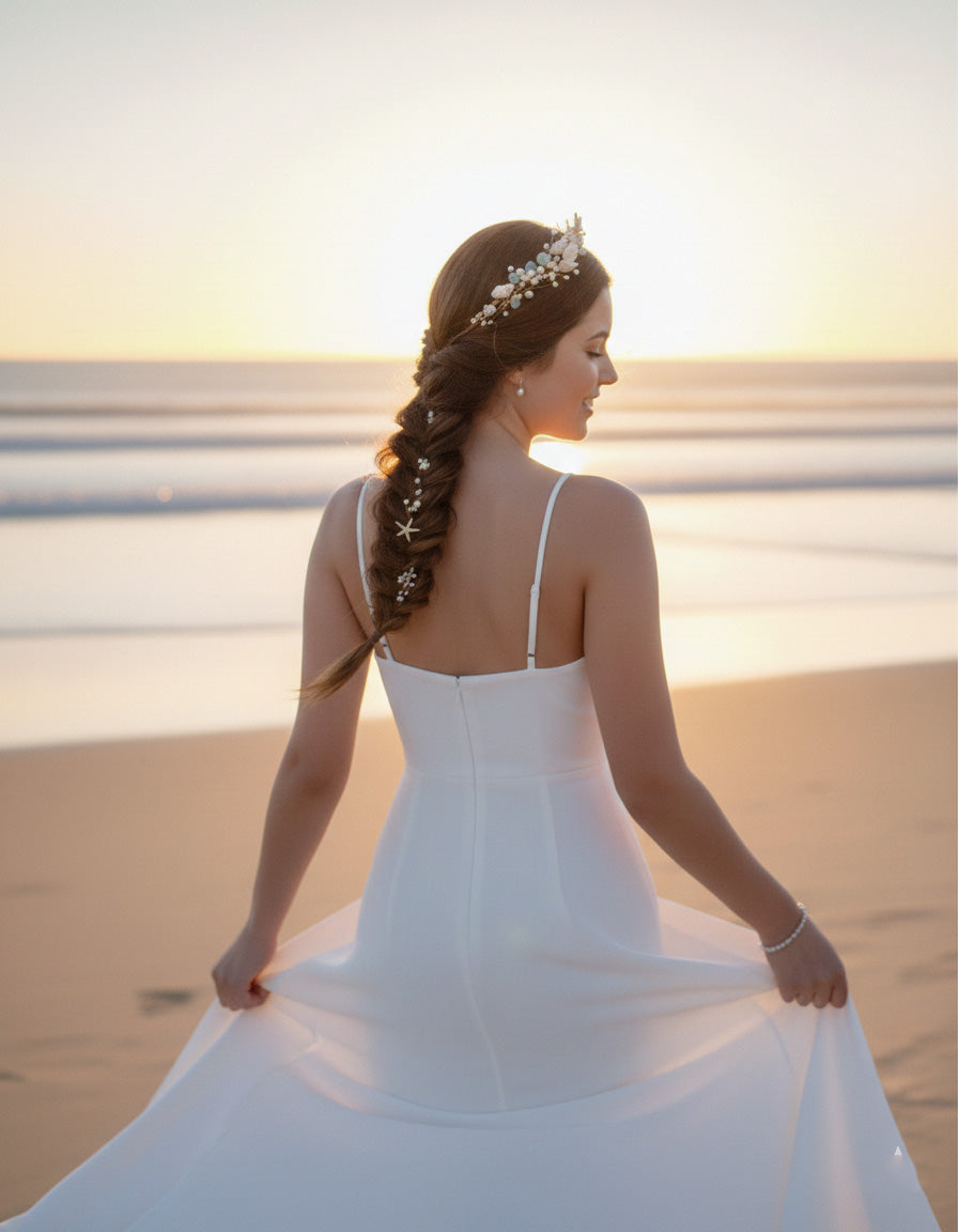 Laguna Village Original: "Coastal Muse" Starfish & Pearl Hair Vine – Handcrafted Beach Wedding Headpiece & Keepsake Gift
