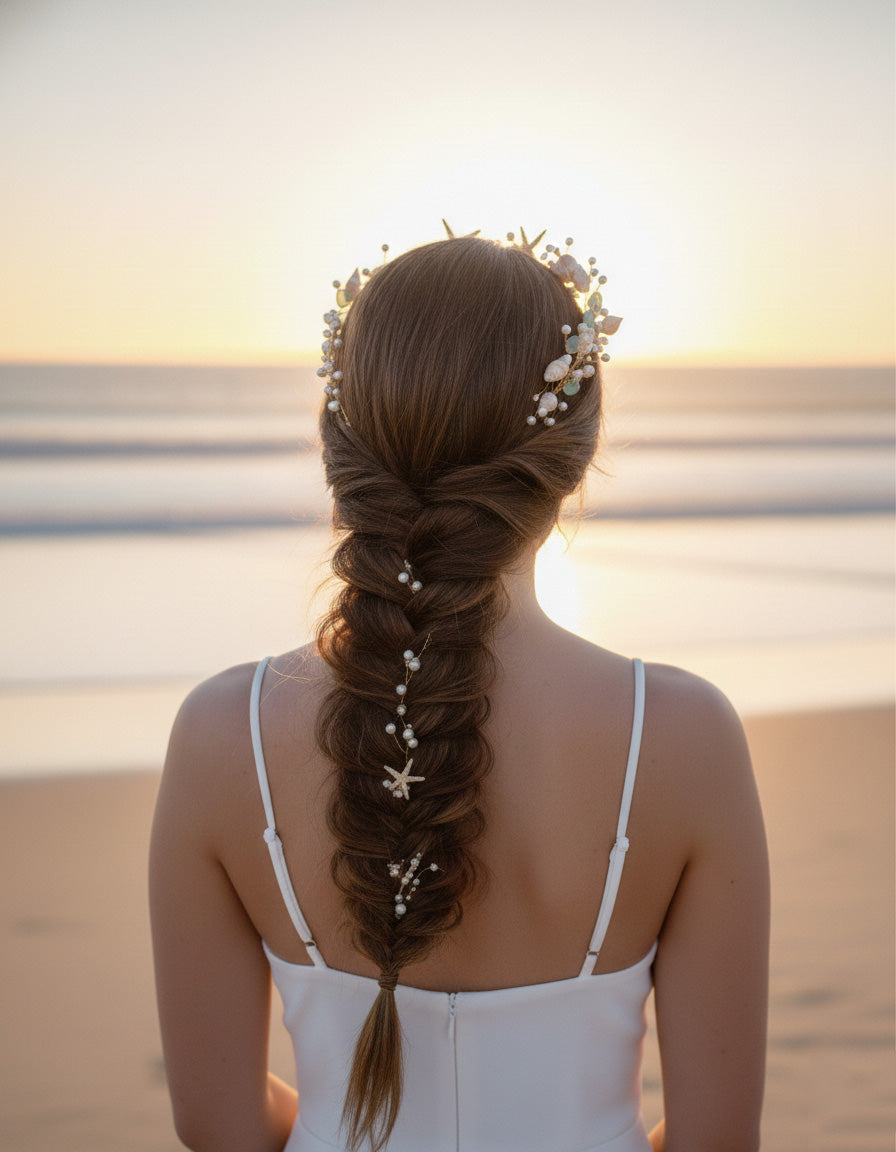 Laguna Village Original: "Coastal Muse" Starfish & Pearl Hair Vine – Handcrafted Beach Wedding Headpiece & Keepsake Gift