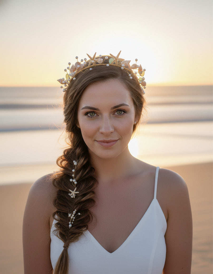 Laguna Village Original: "Coastal Muse" Starfish & Pearl Hair Vine – Handcrafted Beach Wedding Headpiece & Keepsake Gift
