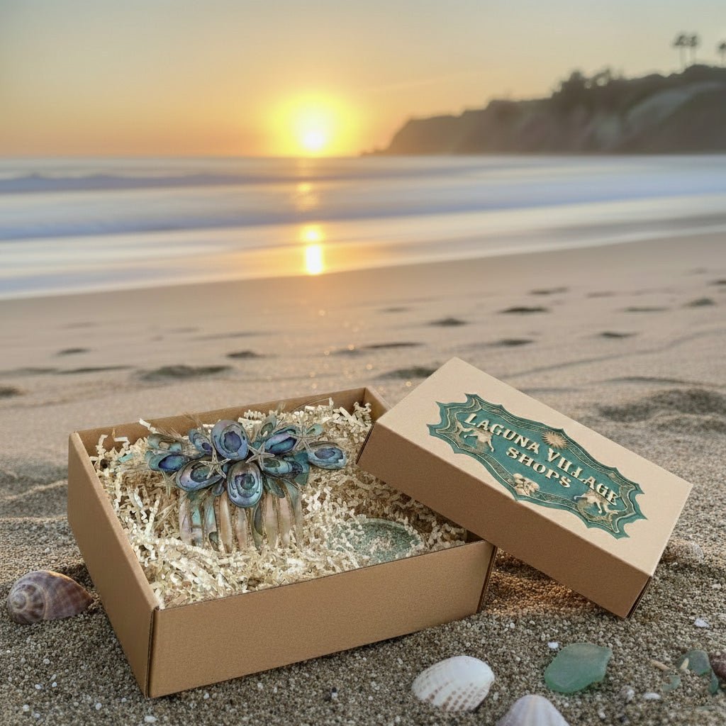 Handcrafted Abalone & Sea Glass Hair Comb - "Laguna Sunset" Edition | Coastal Bridal & Beach Accessory
