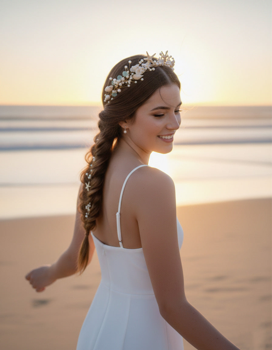 Laguna Village Original: "Coastal Muse" Starfish & Pearl Hair Vine – Handcrafted Beach Wedding Headpiece & Keepsake Gift
