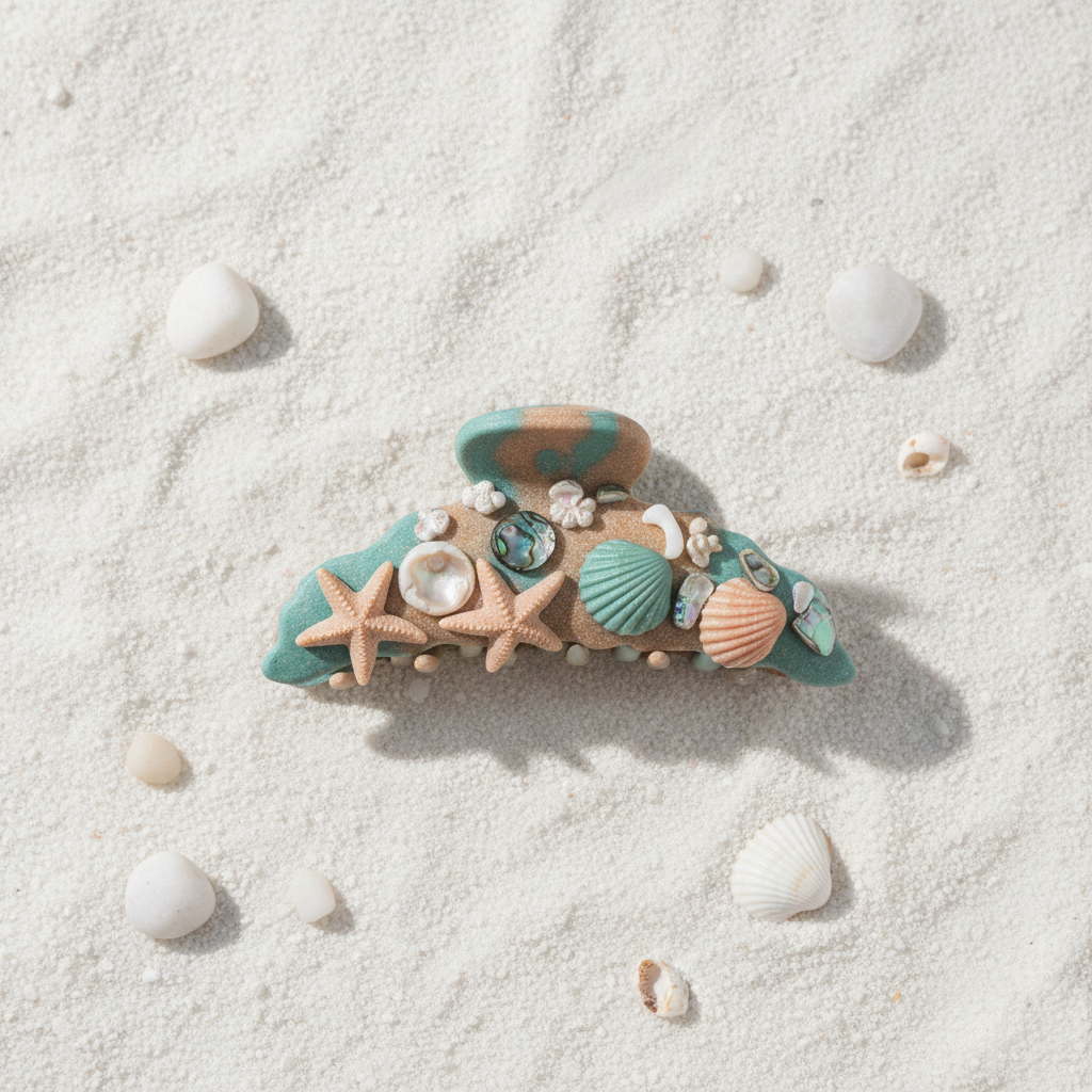 Laguna Beach Coastal Elegance Hair Claw | Handcrafted Sea Life Design | Matte Resin Shell & Starfish Hair Accessory