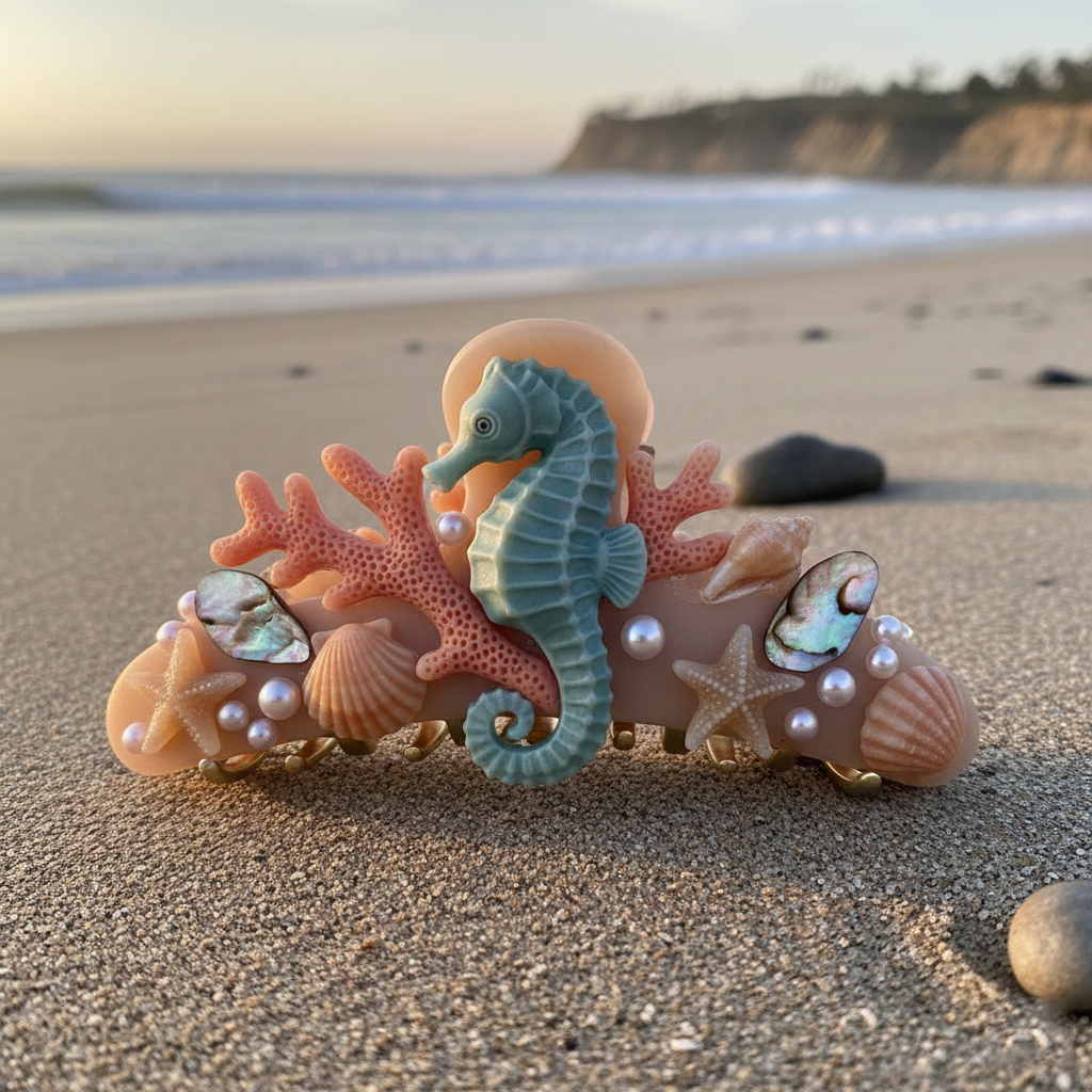 Laguna Beach Coastal Elegance Hair Claw | Handcrafted Sea Life Design | Matte Resin Shell & Starfish Hair Accessory