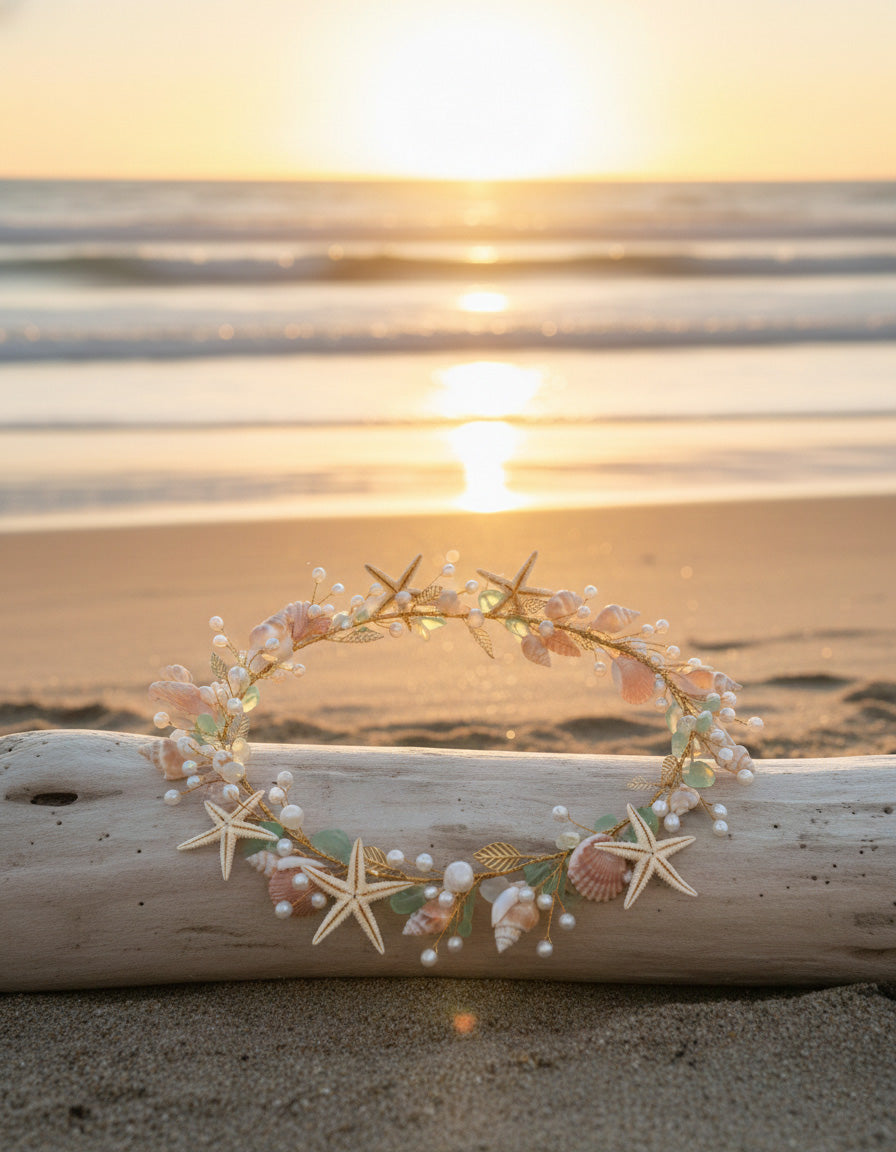 Laguna Village Original: "Coastal Muse" Starfish & Pearl Hair Vine – Handcrafted Beach Wedding Headpiece & Keepsake Gift