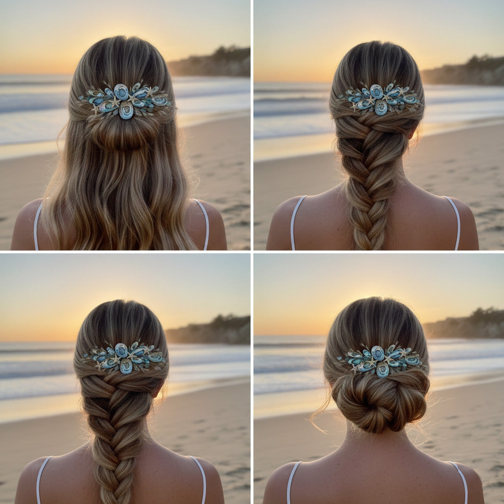 Handcrafted Abalone & Sea Glass Hair Comb - "Laguna Sunset" Edition | Coastal Bridal & Beach Accessory