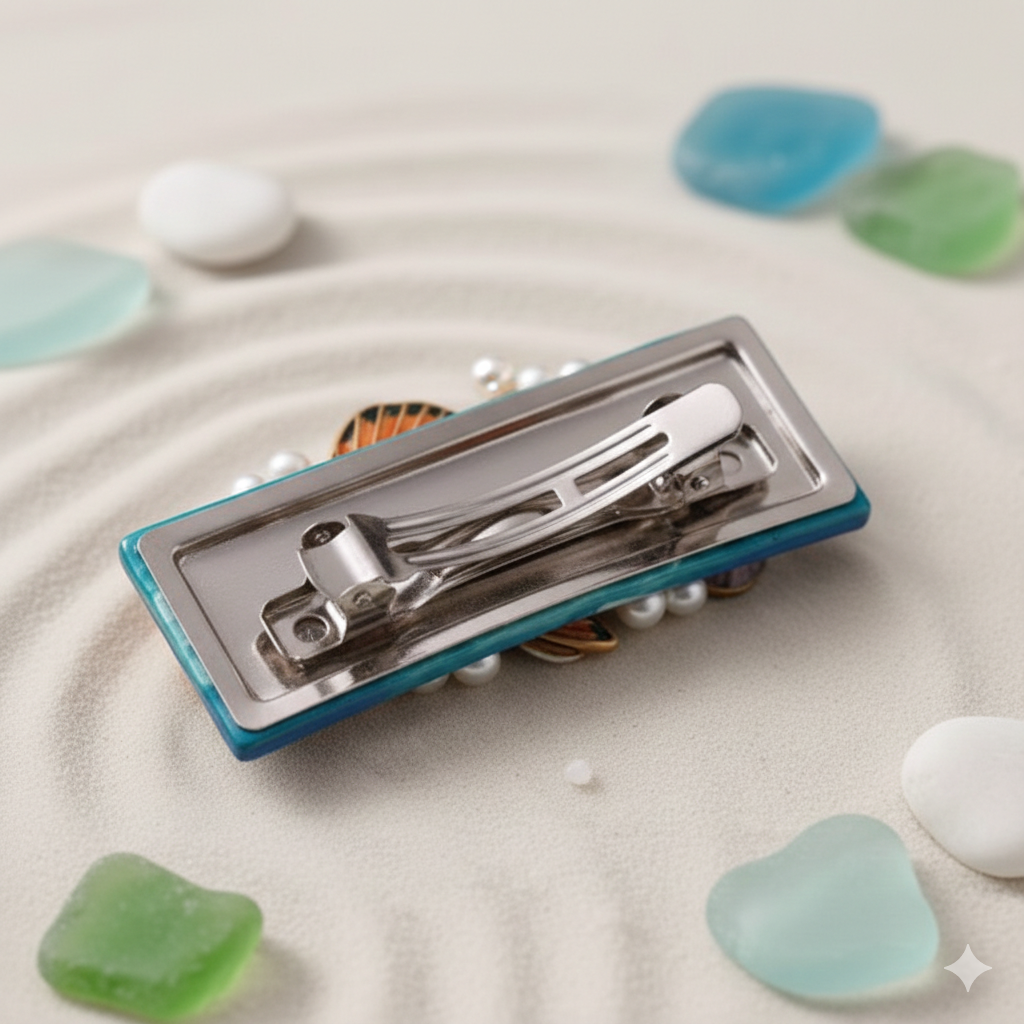 Laguna Beach Artist Series: Handcrafted Garibaldi Fish & Pearl Hair Barrette – Coastal Ocean Wave Hair Clip