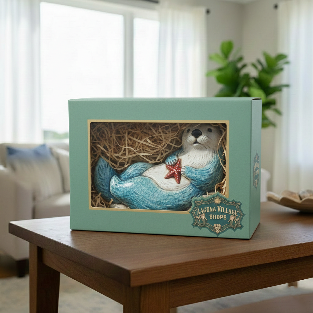 🌊 Laguna Beach Coastal Charm: Handcrafted Ceramic Miniature Sculpture | Dolphin/Seal Figurine with Genuine Shell Inlay | Travel Souvenir & Desktop Art