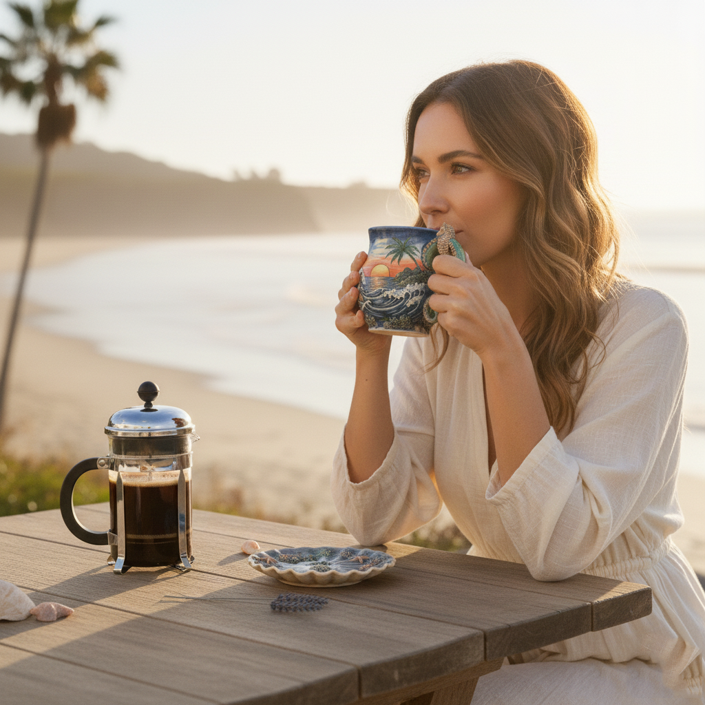 🌊 The Laguna Tide Embrace Set: Handcrafted Conch Shell Mug & Coaster