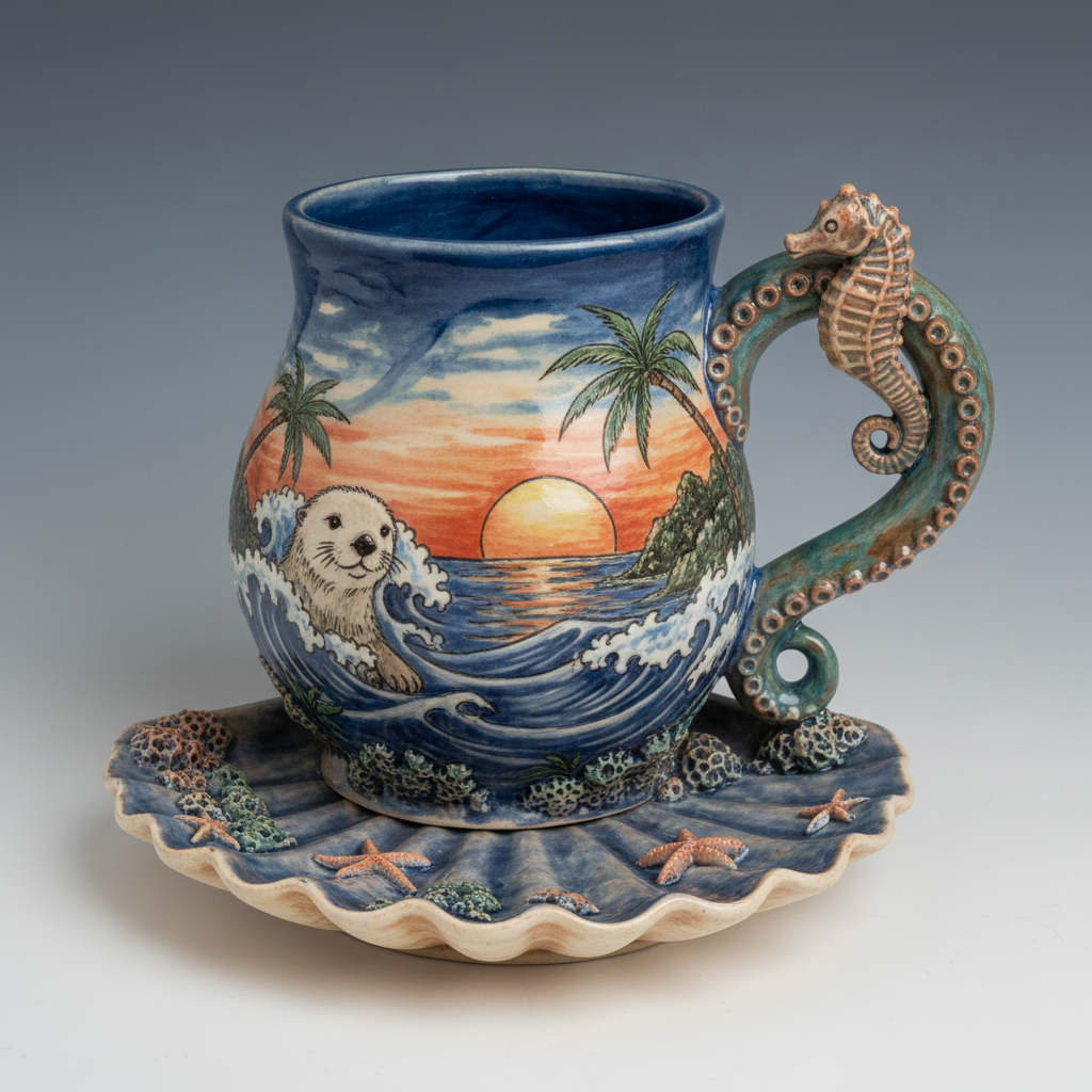 🌊 The Laguna Tide Embrace Set: Handcrafted Conch Shell Mug & Coaster