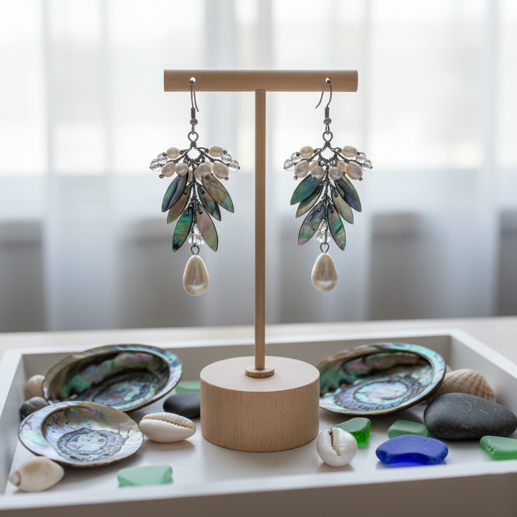 【Laguna Coast】Handcrafted Abalone & Pearl Dangle Earrings