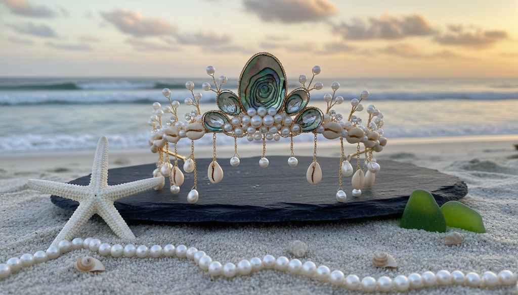 【Oceanside Vows】Bridal Handcrafted Abalone Shell and Pearl Headpiece