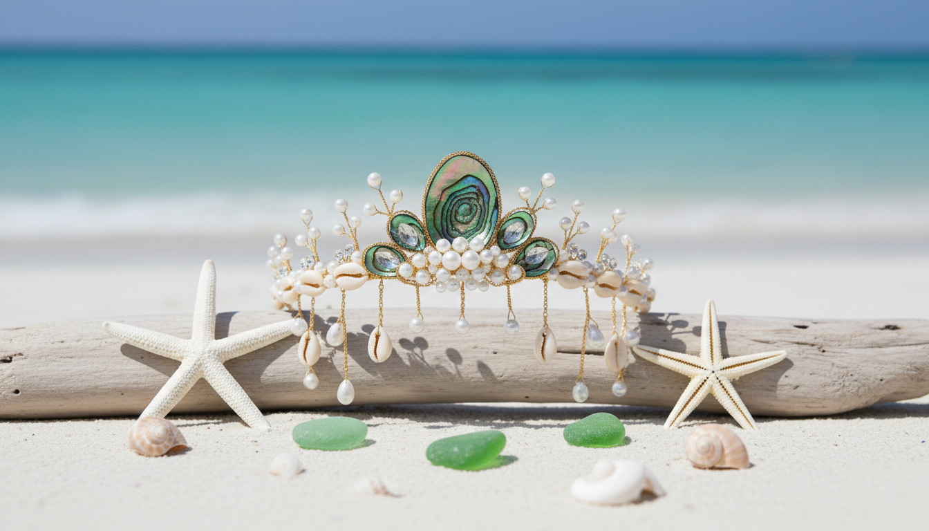 【Oceanside Vows】Bridal Handcrafted Abalone Shell and Pearl Headpiece