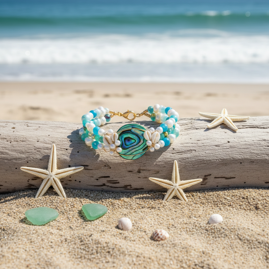 【Ocean Iridescence】Handcrafted Abalone & Natural Pearl Bracelet