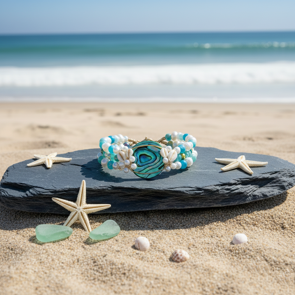 【Ocean Iridescence】Handcrafted Abalone & Natural Pearl Bracelet