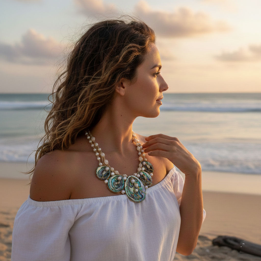 【Summer Sea Whisper】Handcrafted Abalone Shell & Pearl Necklace