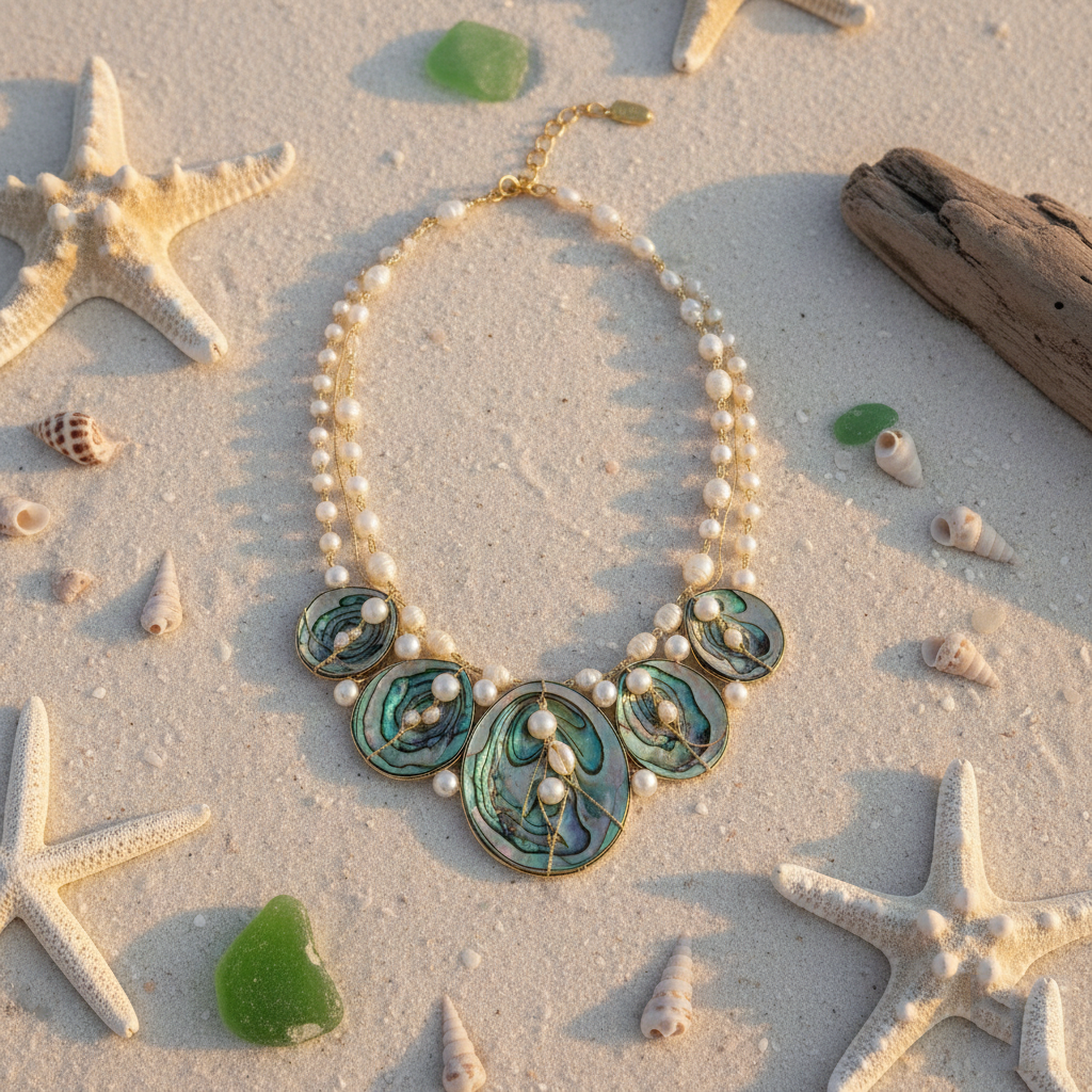 【Summer Sea Whisper】Handcrafted Abalone Shell & Pearl Necklace