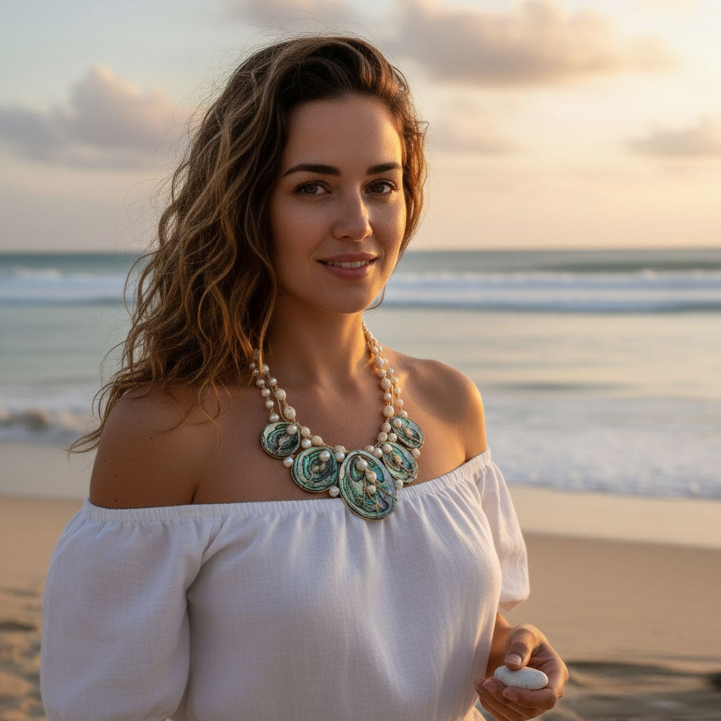 【Summer Sea Whisper】Handcrafted Abalone Shell & Pearl Necklace