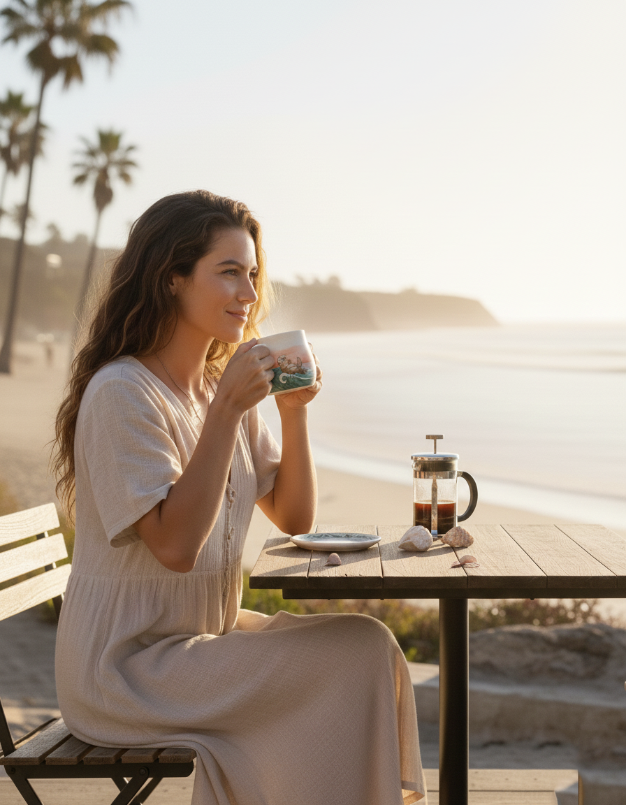 🌊 Slow Tide Mug: Hand-Painted Sea Otter & Wave Ceramic Mug | Laguna Village Artisan Exclusive