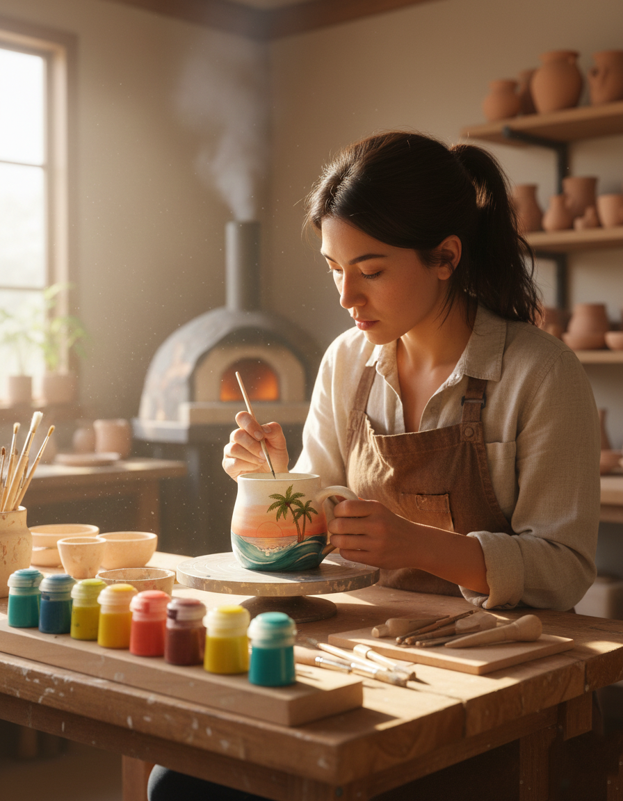 🌊 Slow Tide Mug: Hand-Painted Sea Otter & Wave Ceramic Mug | Laguna Village Artisan Exclusive