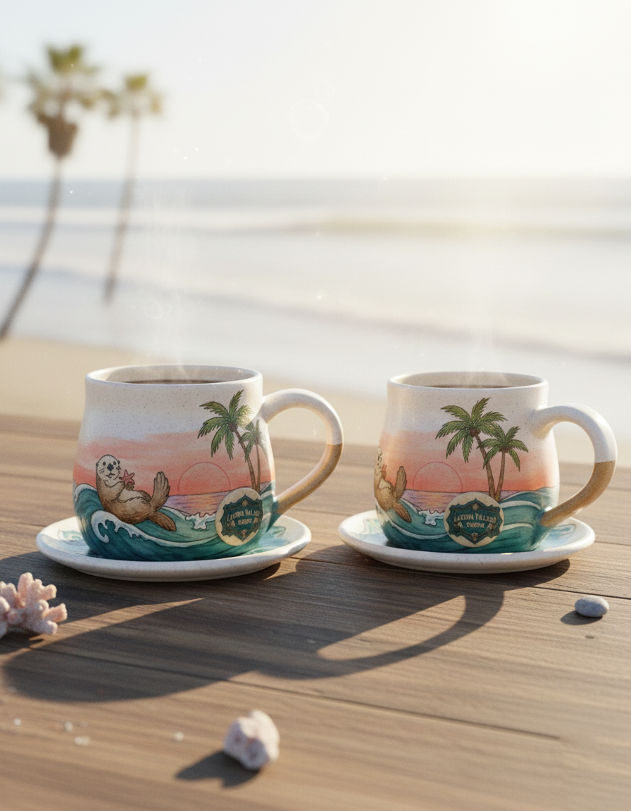 🌊 Slow Tide Mug: Hand-Painted Sea Otter & Wave Ceramic Mug | Laguna Village Artisan Exclusive