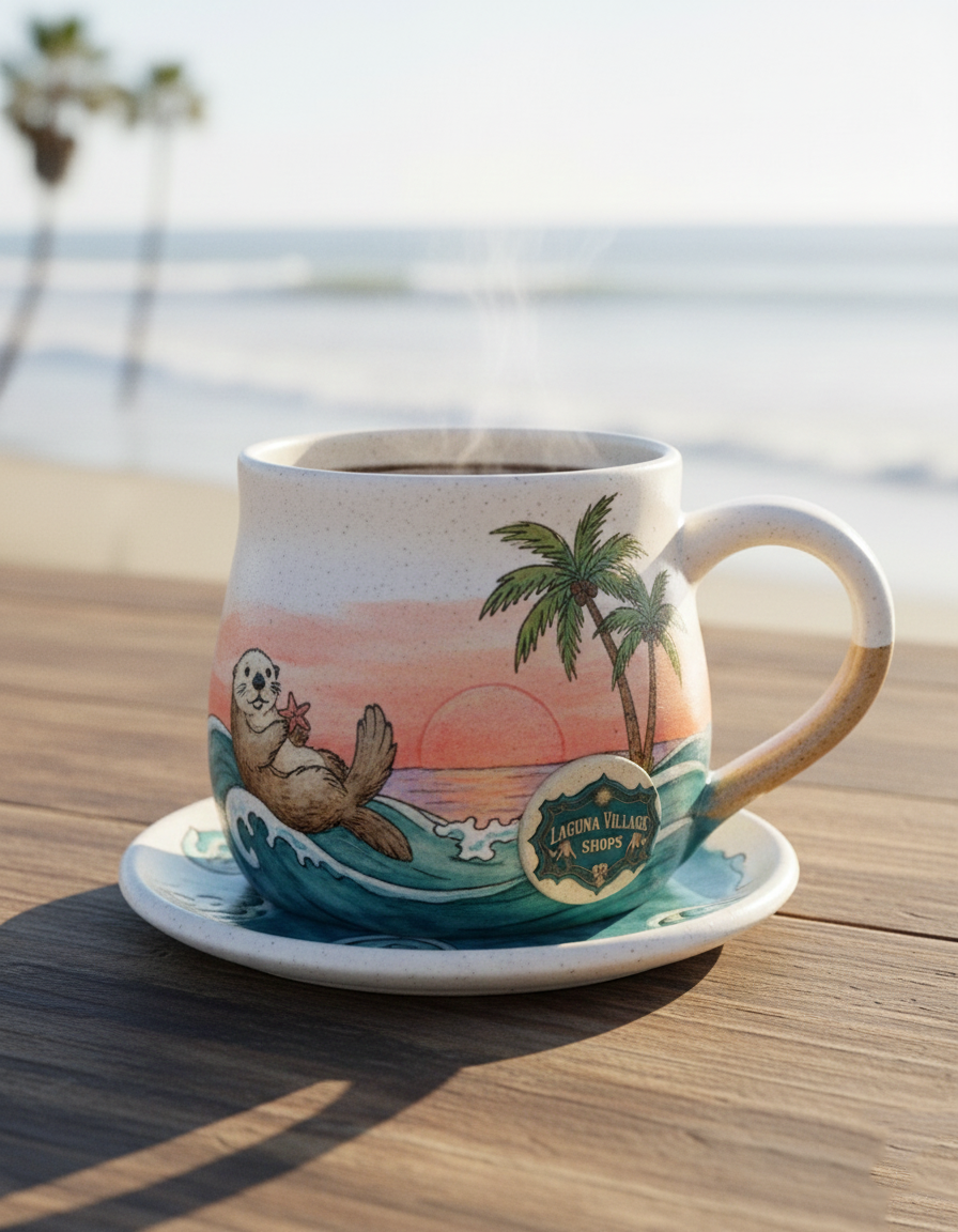 🌊 Slow Tide Mug: Hand-Painted Sea Otter & Wave Ceramic Mug | Laguna Village Artisan Exclusive