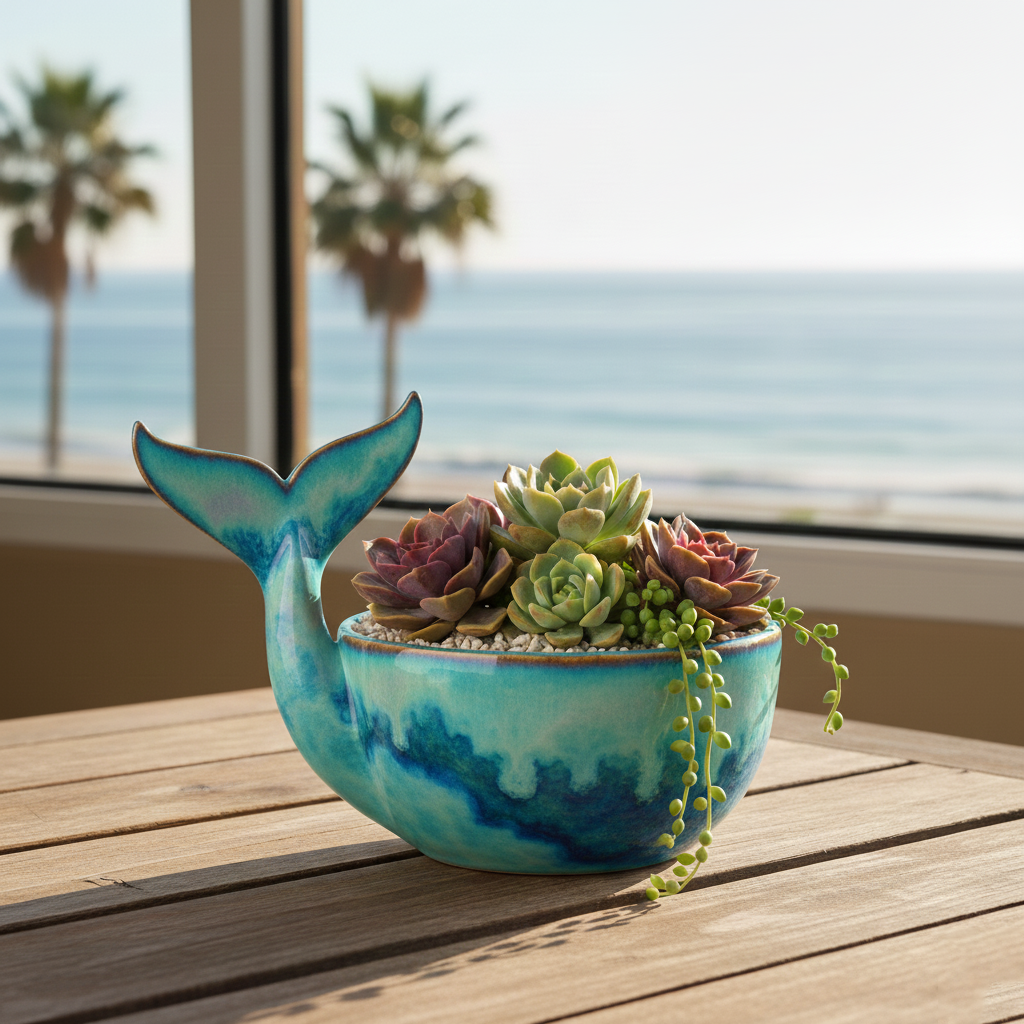 The Ocean Sprout Planter | Handcrafted Ceramic Whale Tail Succulent Pot