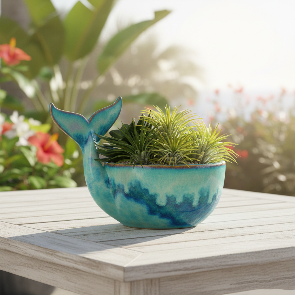 The Ocean Sprout Planter | Handcrafted Ceramic Whale Tail Succulent Pot