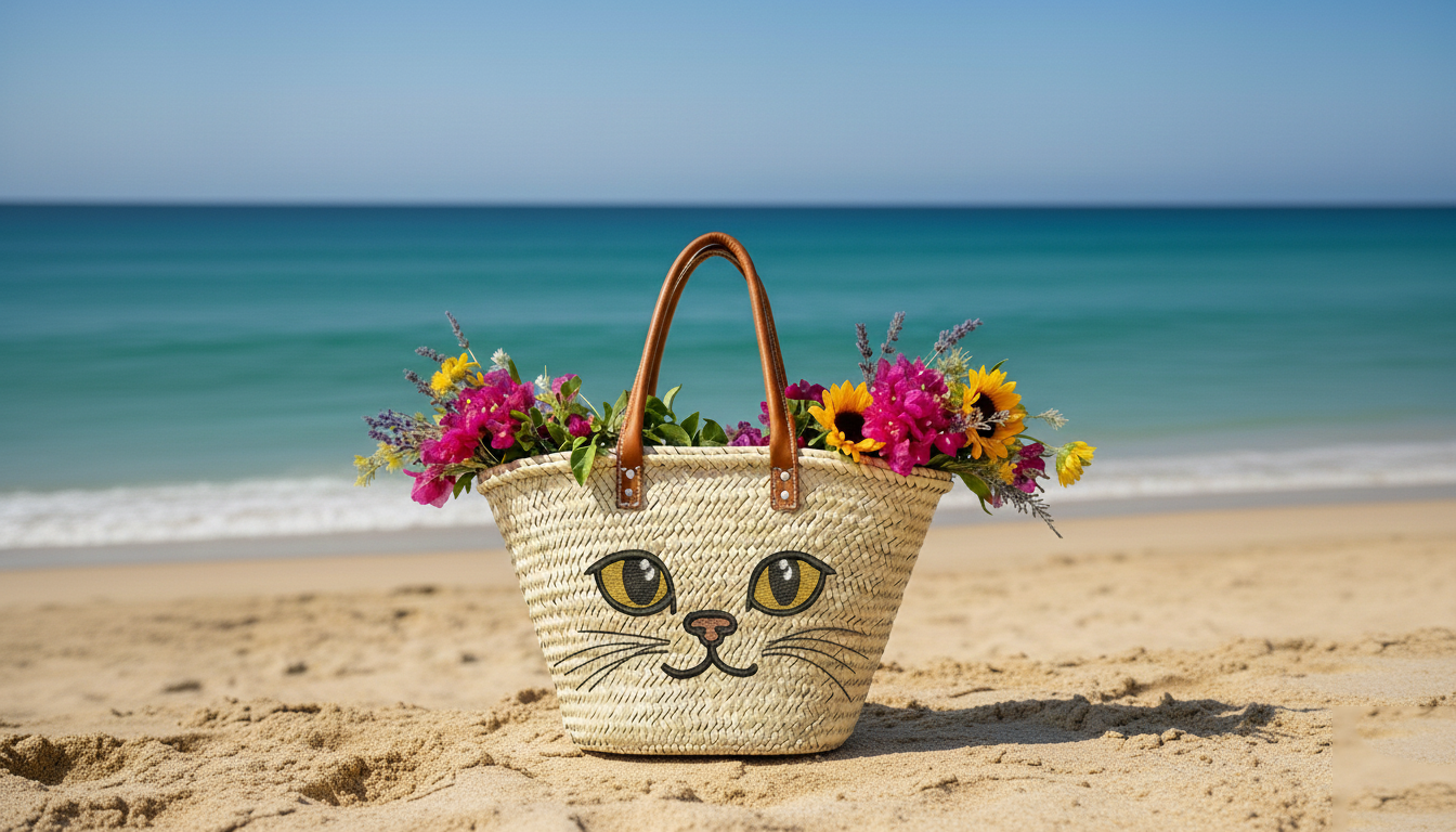 Handcrafted Bohemian Coastal Woven Square Basket Tote | Cute Cat Eyes Design